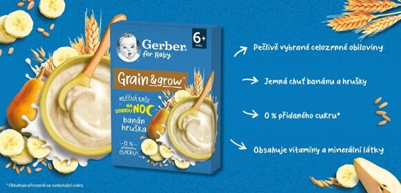 GERBER mléčná kaše banán a hruška 200 g GERBER mléčná kaše banán a hruška_benefity