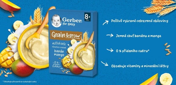 GERBER mléčná kaše banán a mango_benefity GERBER mléčná kaše banán a mango_benefity