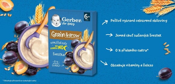 GERBER nemléčná kaše švestka benefity GERBER nemléčná kaše švestka benefity