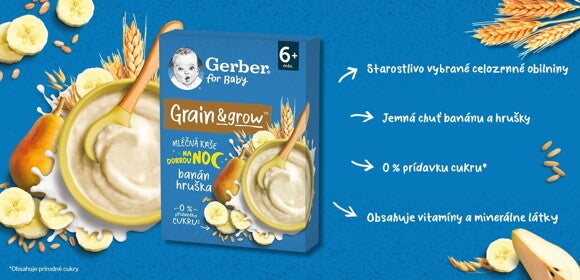 GERBER mliečna kaša banán a hruška_benefity GERBER mliečna kaša banán a hruška_benefity