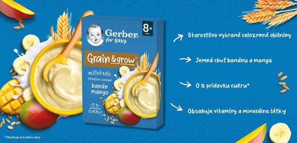 GERBER mliečna kaša banán a mango_benefity GERBER mliečna kaša banán a mango_benefity