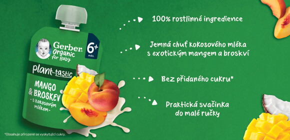 GERBER Organic kapsička mango a broskev benefity