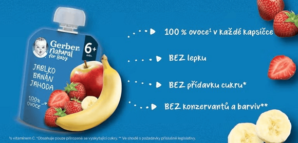 GERBER Natural kapsička jablko, banán a jahoda