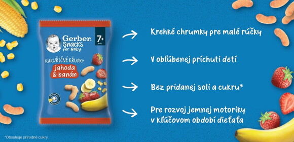 GERBER Snacks kukuričné chrumky jahoda a banán_benefity GERBER Snacks kukuričné chrumky jahoda a banán_benefity